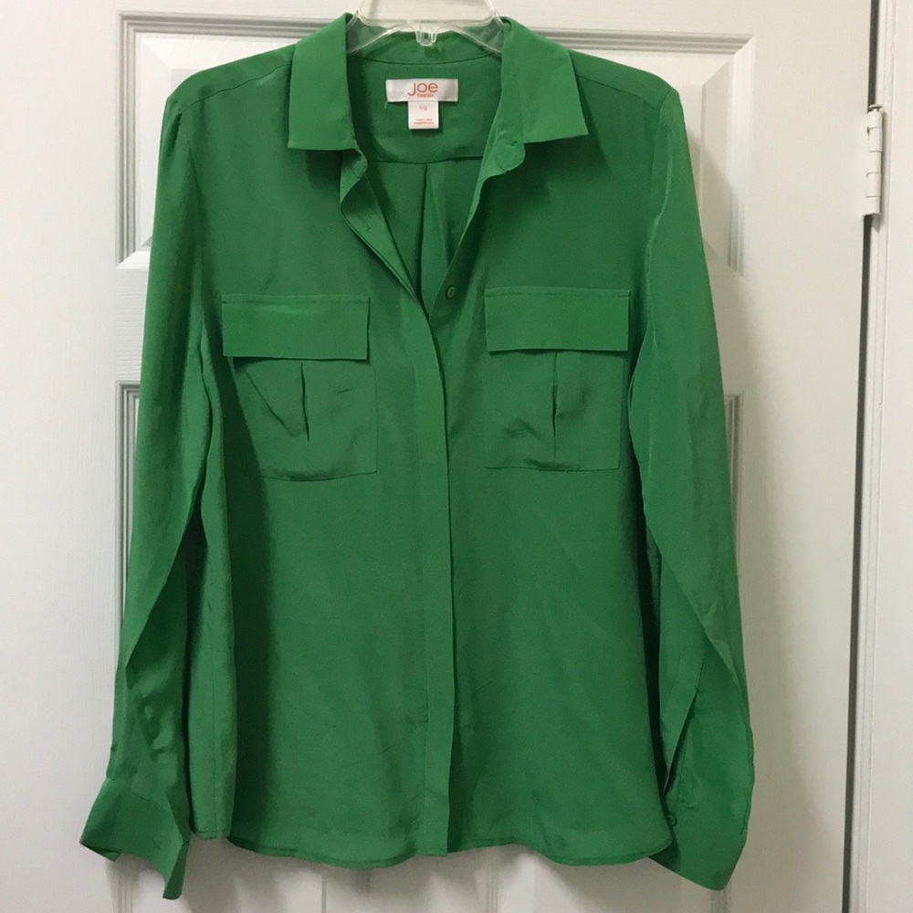 Kelly Green 100% Silk Button Down Shirt - L